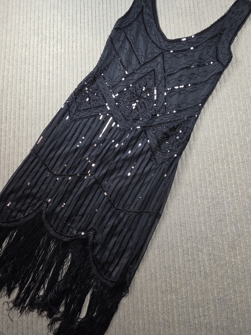 Fundaisy Flapper Dress Womens Black Size Xl Sequin Fringe Gatsby Whimsygoth